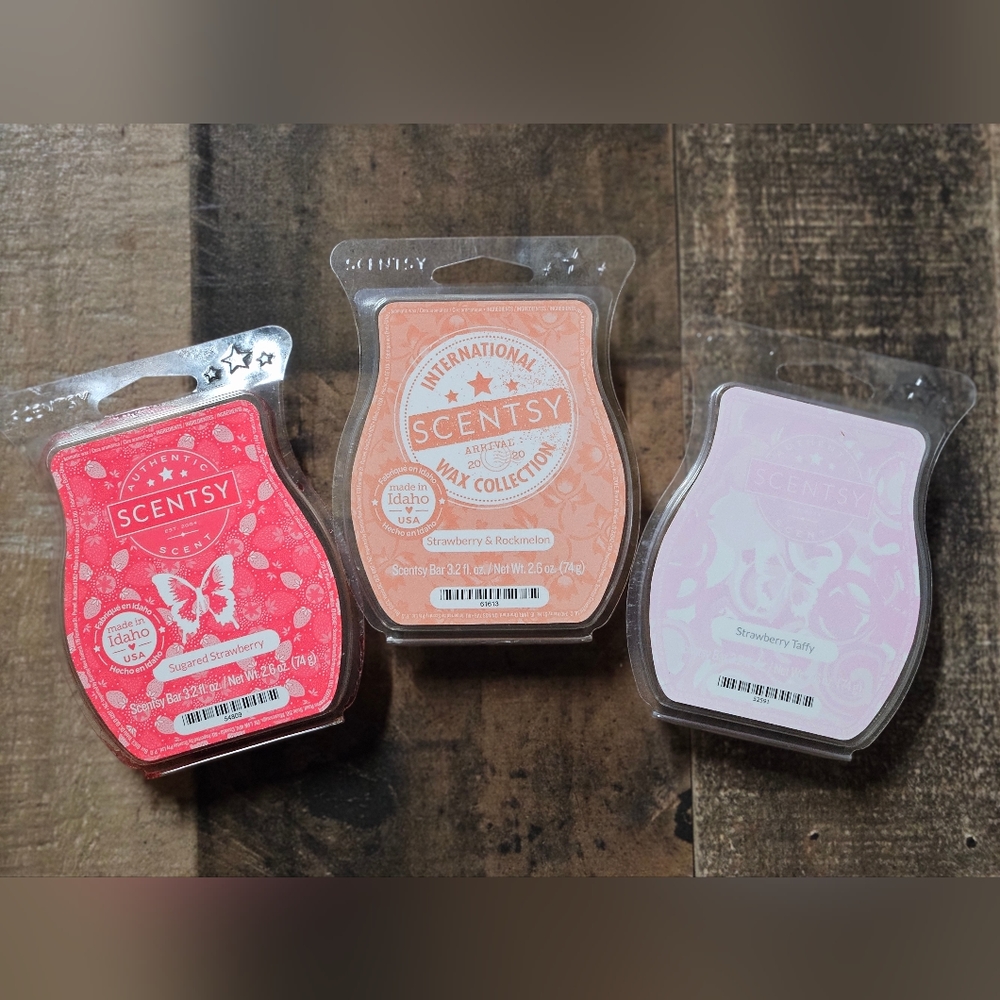3 New 🍓 Scentsy Bars ~ Sugared Strawberry, Strawberry & Rockmelon, 🍓  Taffy